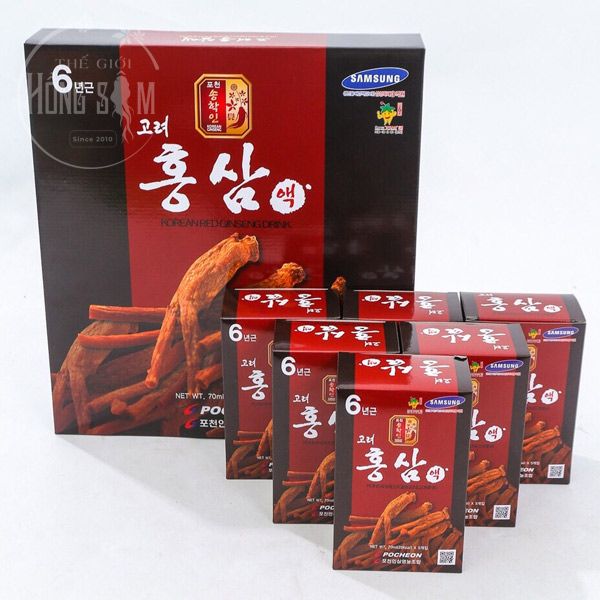 Hình ảnh sản phẩm nước hồng sâm Pocheon hộp 30 gói x 70ml chính hãng Hàn Quốc.