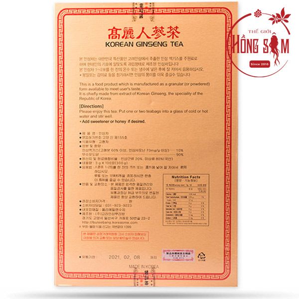 Hình ảnh trà hồng sâm Hàn Quốc Buleebang hộp giấy 100 gói * 3g tại Thế Giới Hồng Sâm