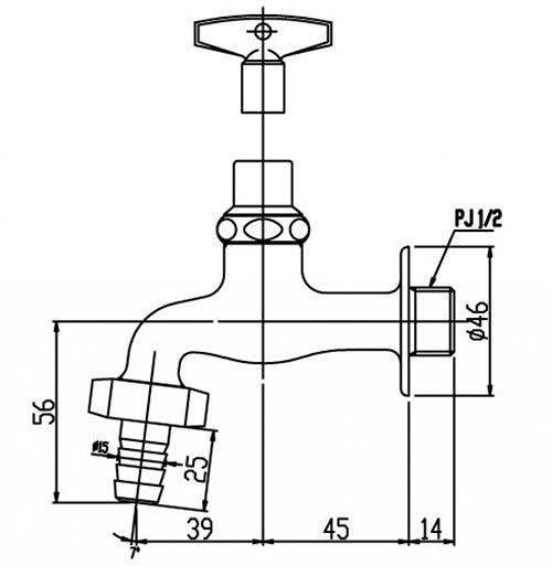 Bản vẽ kỹ thuật vòi rửa lạnh Inax LF-15G-13 gắn tường