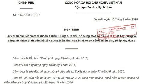 NGHỊ ĐỊNH 113/2020/NĐ-CP CHI TIẾT VỀ THẨM ĐỊNH THIẾT KẾ XÂY DỰNG