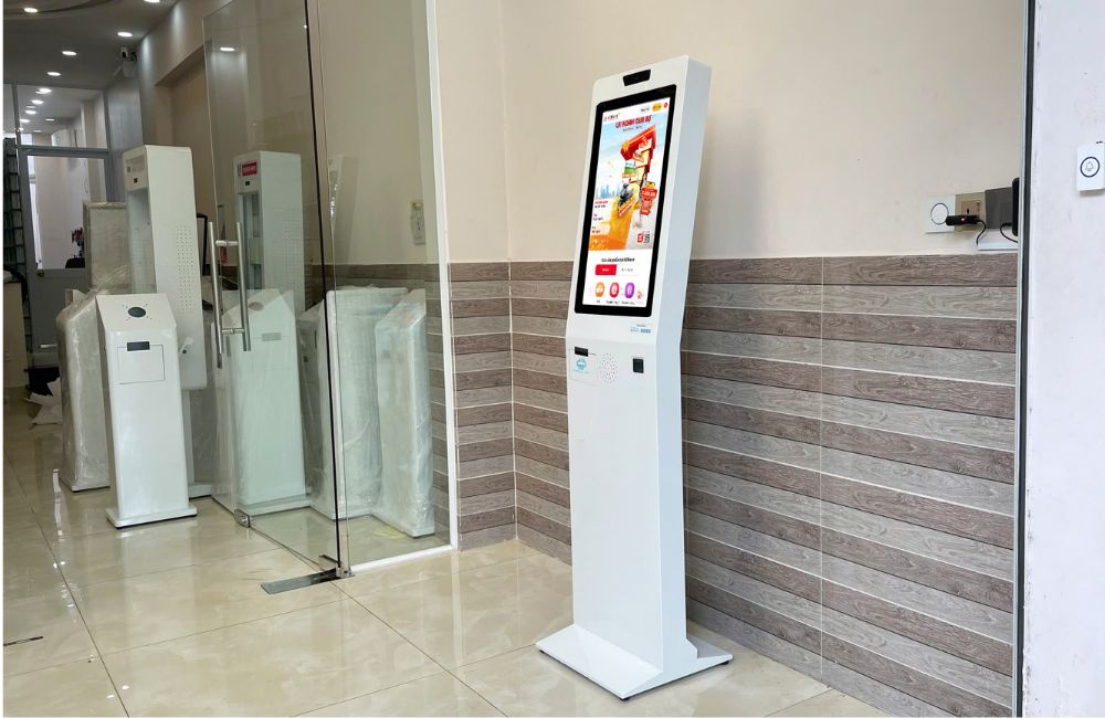 máy kiosk lấy số thứ tự 27 inch hiện đại, sang trọng