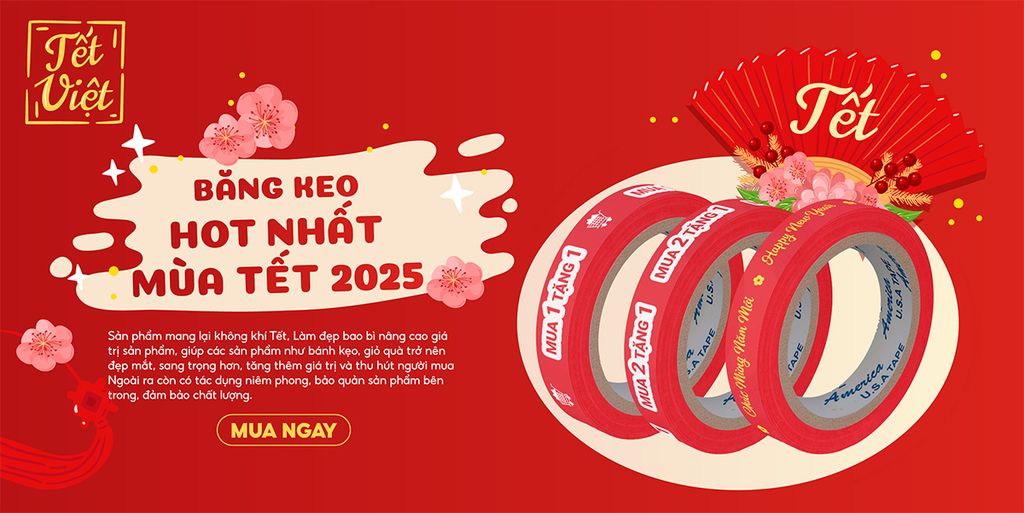NHỮNG MẪU BĂNG KEO IN THƯƠNG HIỆU NỔI BẬT CHO SẢN PHẨM TẾT 2025