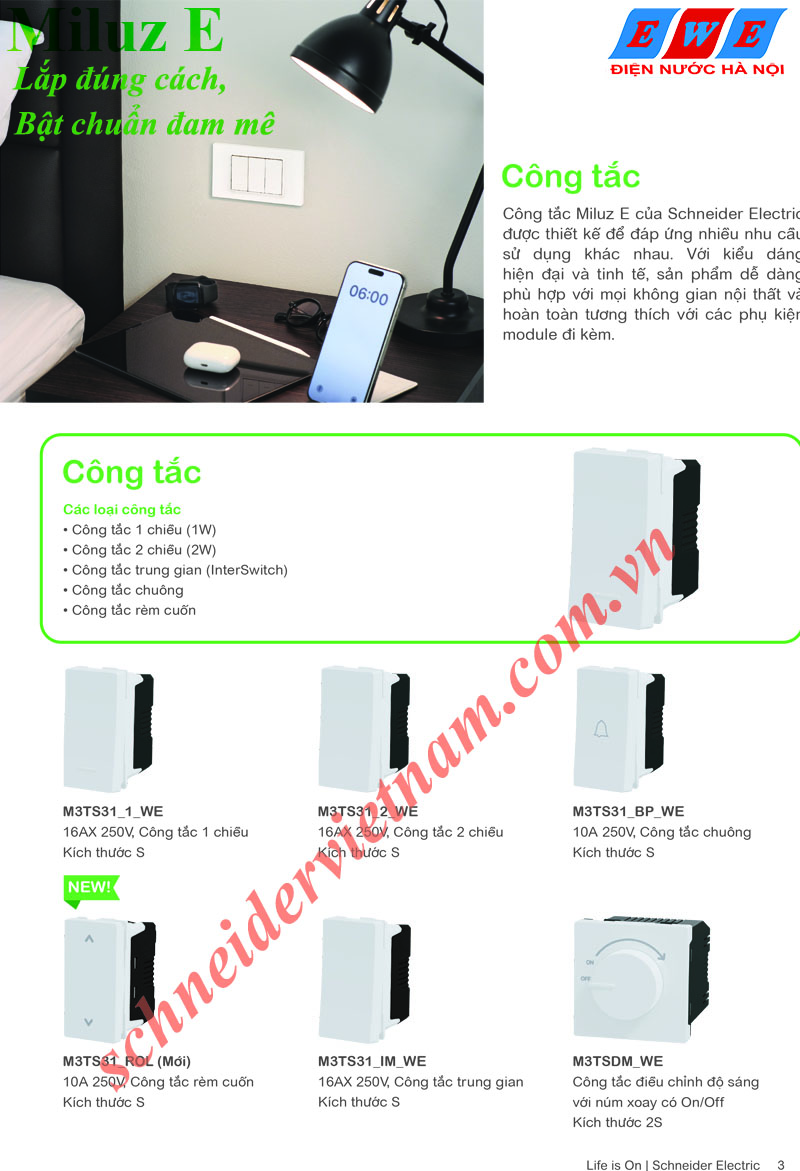 Các loại công tắc Miluz Schneider