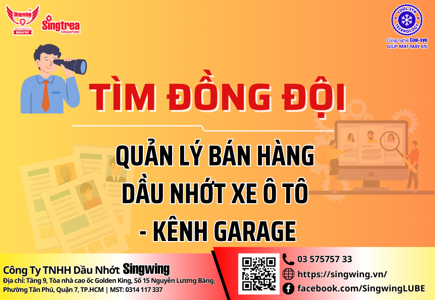 TUYỂN DỤNG QUẢN LÝ BÁN HÀNG DẦU NHỚT XE Ô TÔ - KÊNH GARAGE