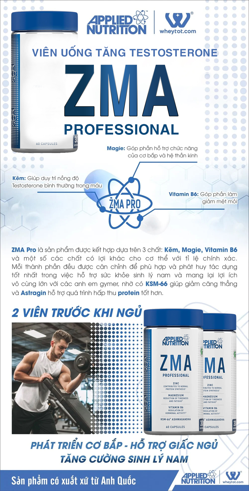 Applied Nutrition ZMA PROFESSION 60 Viên (30 Servings)