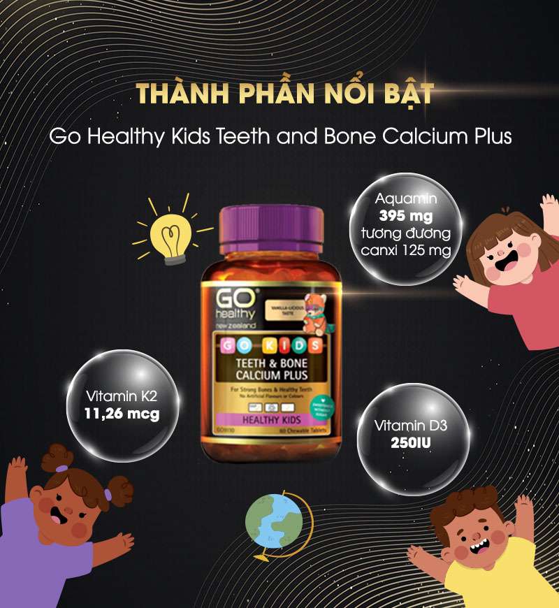 Viên Bổ Sung Canxi Cho Trẻ - Go Healthy Kids Teeth and Bone Calcium Plus Hộp 60 viên