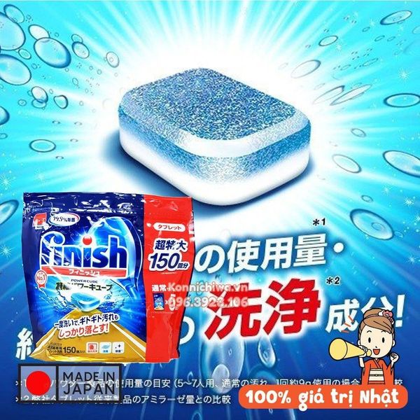 Viên Rửa Chén Bát Finish Nhật Power Cube - Túi 150 viên