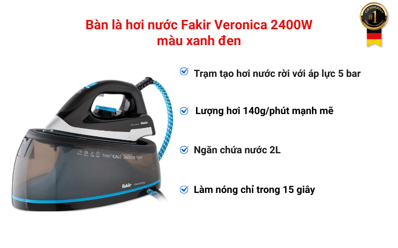 Bàn là hơi nước Fakir Veronica 2400W màu xanh đen