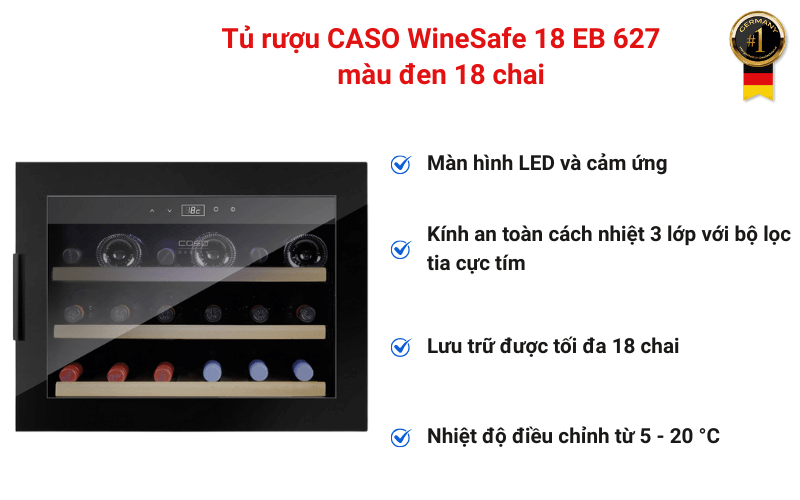 Tủ rượu CASO WineSafe 18 EB 627 màu đen 18 chai