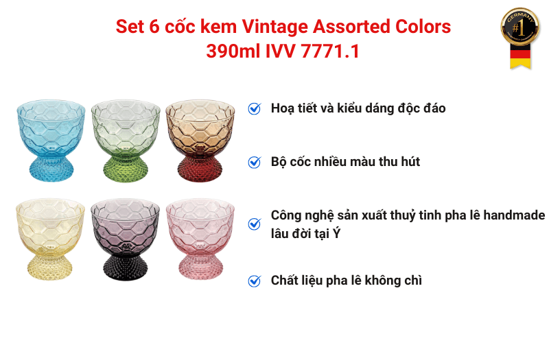 Set 6 cốc kem Vintage Assorted Colors 390ml IVV 7771.1