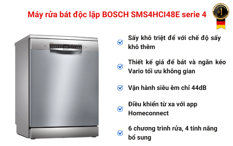Máy rửa bát độc lập BOSCH SMS4HCI48E serie 4