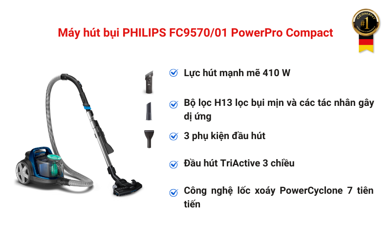 Máy hút bụi PHILIPS FC9570/01 PowerPro Compact