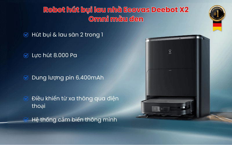 Robot hút bụi lau nhà Ecovacs Deebot X2 Omni màu đen