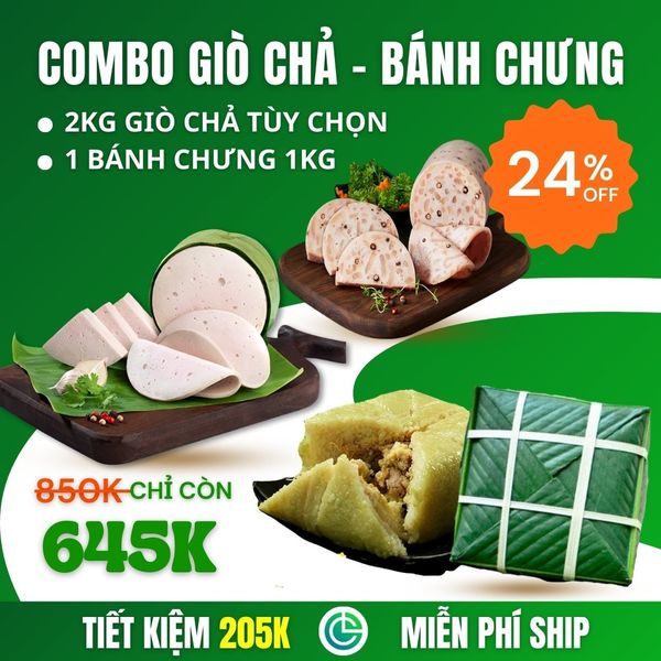 Combo Giò Chả Sạch 2kg + Bánh Chưng 1kg – Giao Nóng Mỗi Ngày