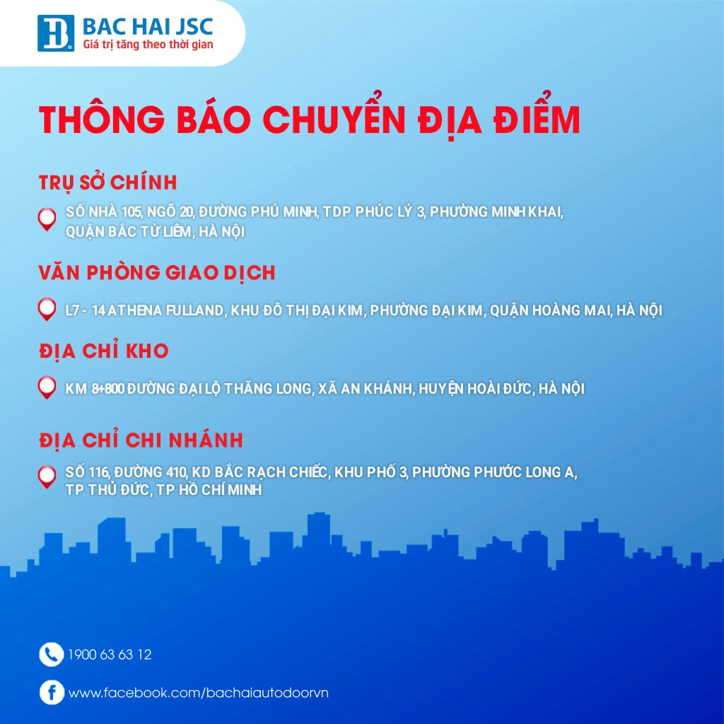 THÔNG BÁO THAY ĐỔI ĐỊA ĐIỂM VĂN PHÒNG GIAO DỊCH & KHO HÀNG