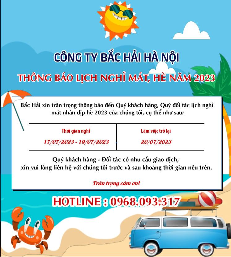 THÔNG BÁO: LỊCH NGHỈ MÁT NĂM 2023 - ÁP DỤNG VỚI CÔNG TY BẮC HẢI HÀ NỘI