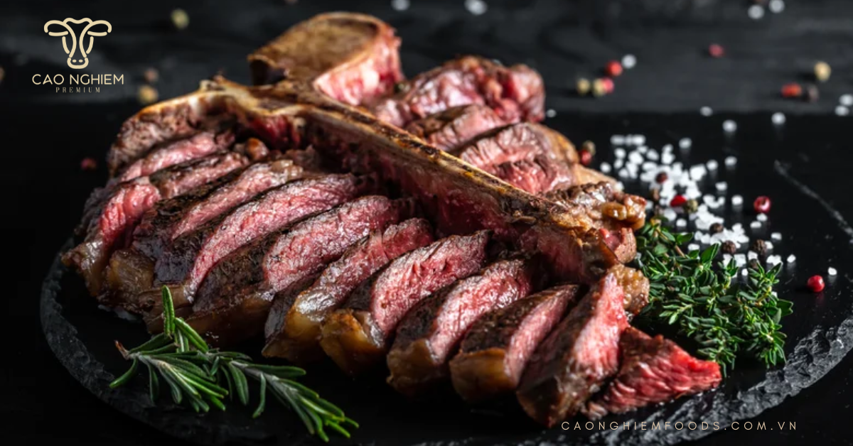 Món bò bít tết T-bone được làm từ thịt bò Black Angus rất giàu dinh dưỡng.