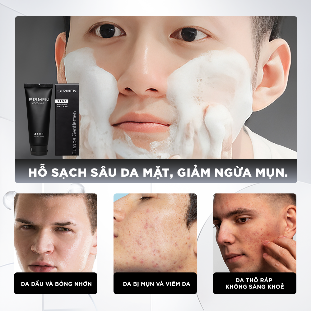 Sữa Rửa Mặt Nam 2 in 1 SIRMEN Europe Gentlemen – Giải Pháp Làm Sạch Da Cao Cấp Cho Phái Mạnh