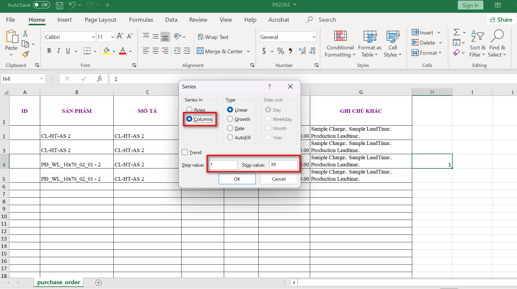 Chèn vào cột theo giá trị tương ứng với số dòng cần insert mong muốn