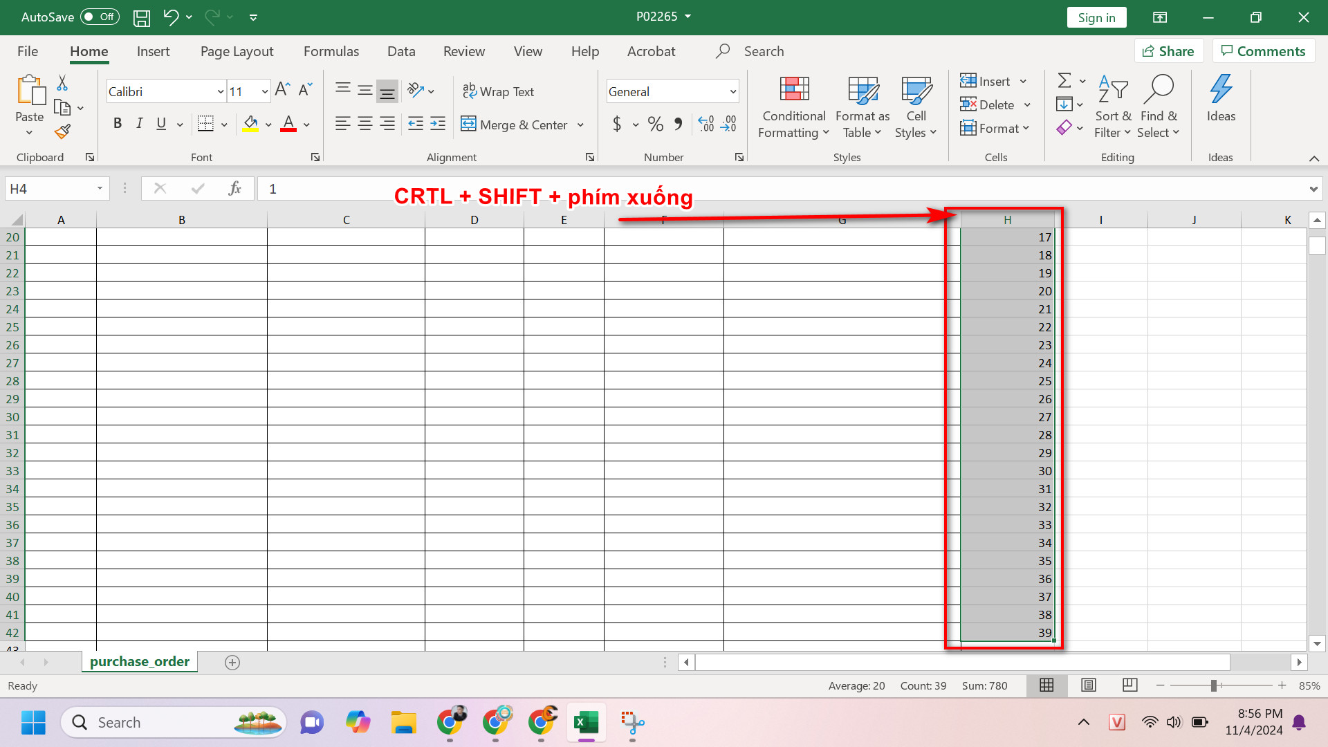 Bôi số hàng đã được fill