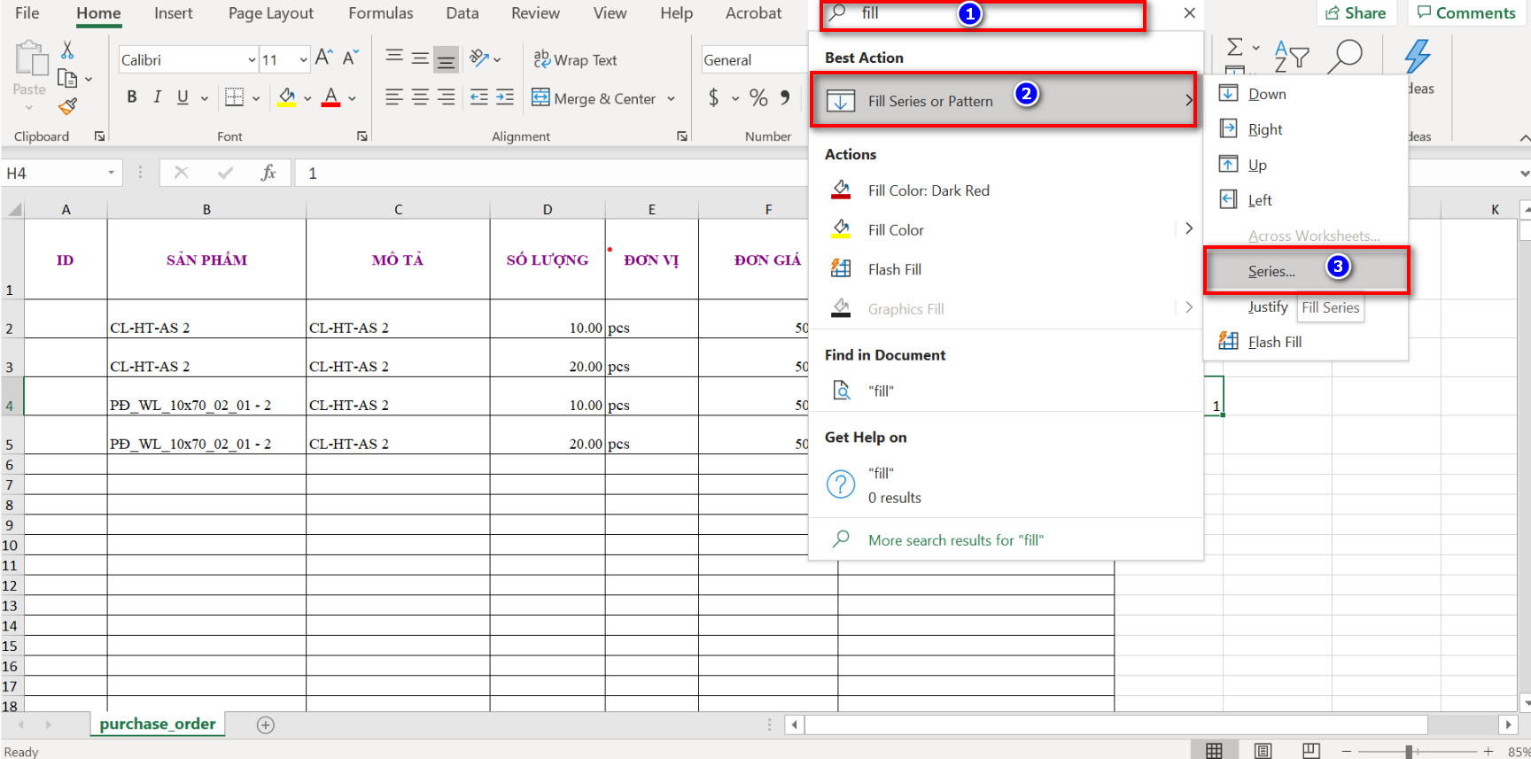 Tìm đến Fill Series