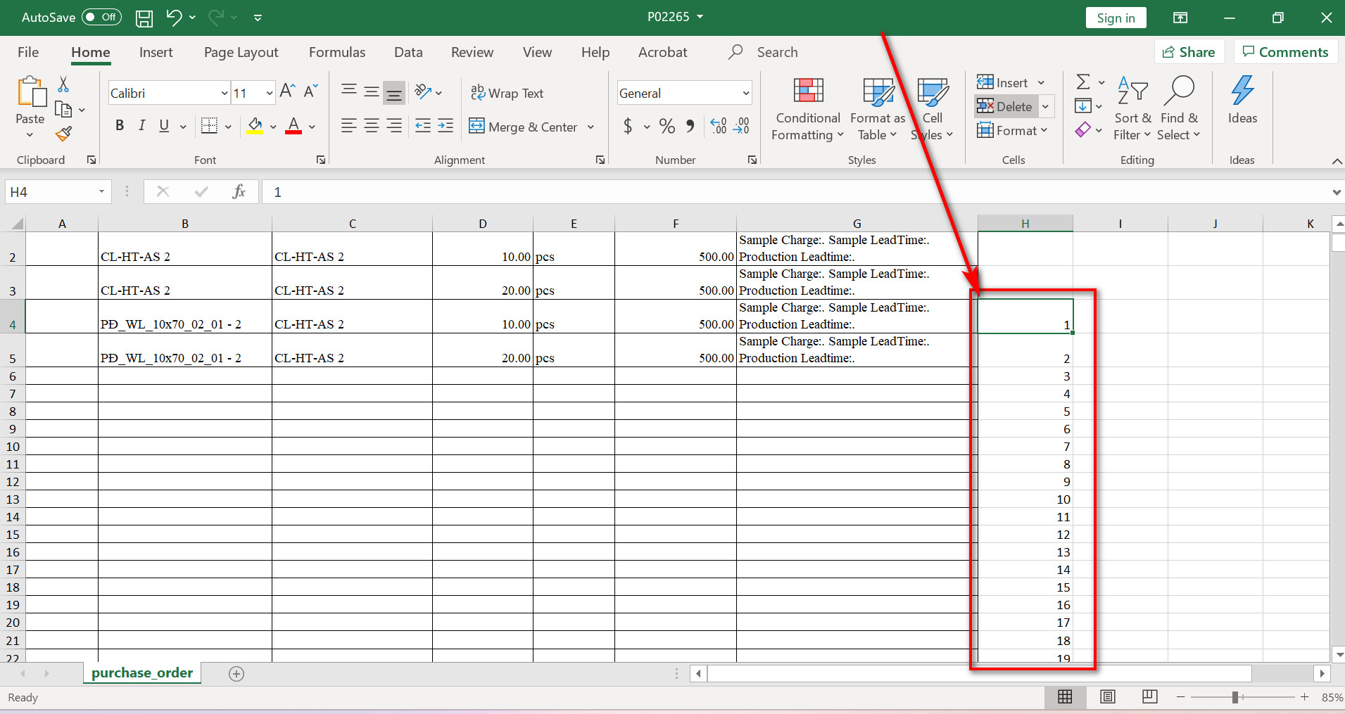 Giá trị sau khi điền vào cột