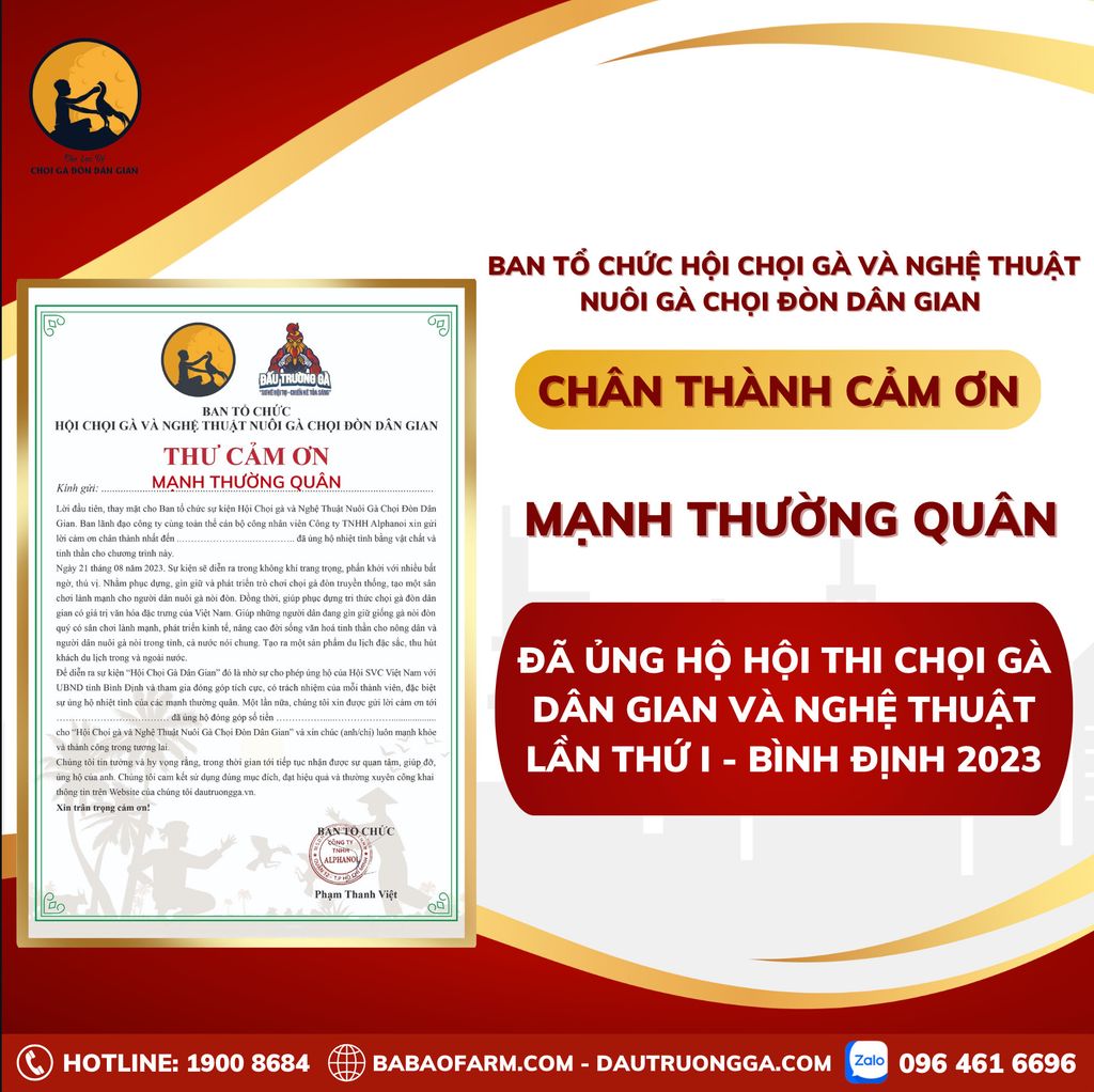 TRÂN TRỌNG CẢM ƠN CÁC MẠNH THƯỜNG QUÂN - NHÀ TÀI TRỢ HỘI CHỌI GÀ DÂN GIAN 2023