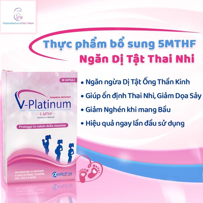 nhathuocvietnhat.vn - V Platinum bổ sung acid folic dạng hoạt tính (5-MTHF), hỗ trợ giảm nguy cơ dị tật ống thần kinh cho thai nhi
