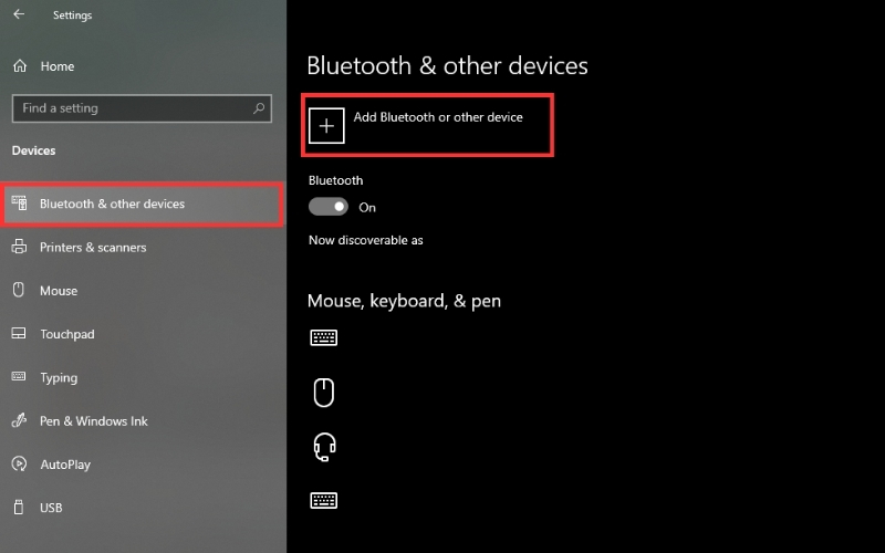 Chọn Bluetooth & other devices > Add Bluetooth or other device