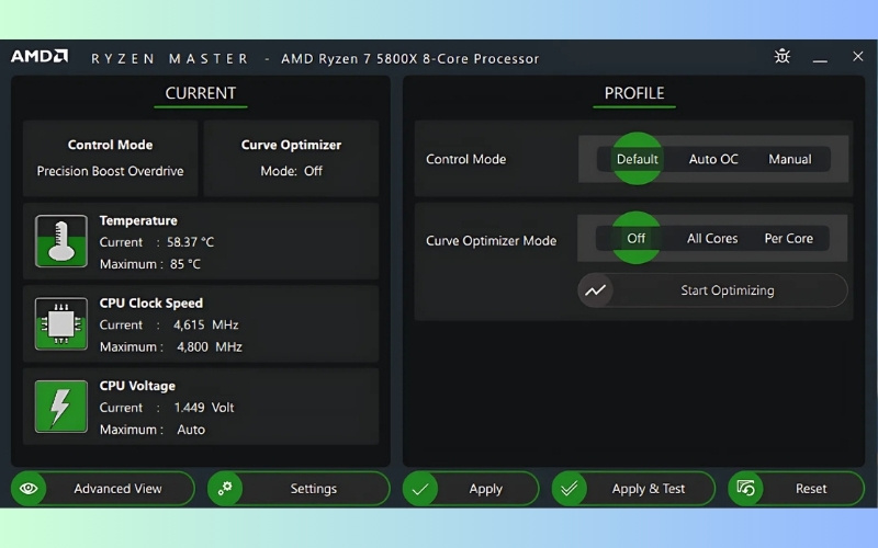 Giao diện chính của AMD Ryzen Master
