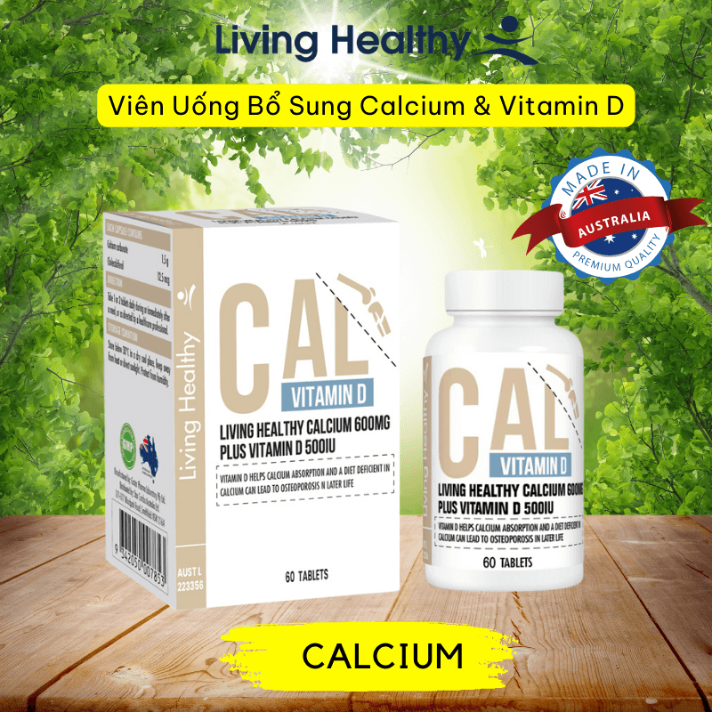 Viên uống Living Healthy Calcium 600mg Plus Vitamin D 500IU bổ sung Canxi (Hộp 60 viên)