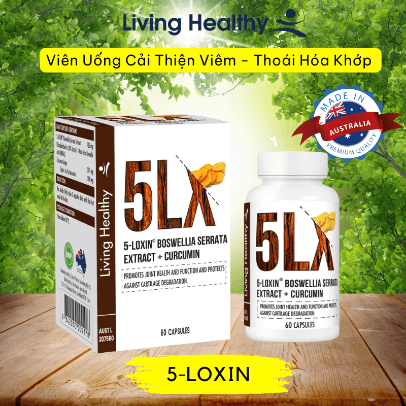 Viên uống Living Healthy 5-Loxin Boswellia Serrata Extract + Curcumin tăng cường sức khỏe xương khớp (Hộp 60 viên)
