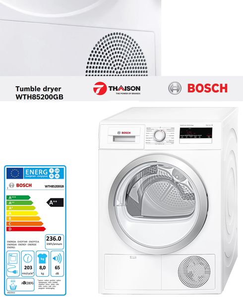 Máy sấy quần áo Bosch WTH85200GB có Chương trình và chức năng gì?