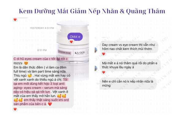 Phản hồi Kem Dưỡng Mắt Giảm Nếp Nhăn & Quầng Thâm KA GCG