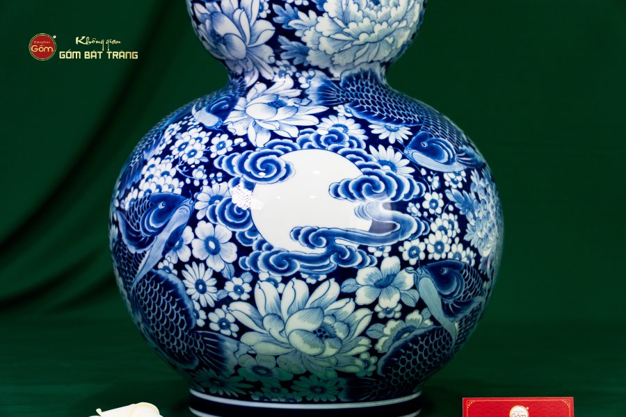 Bình Hồ Lô Hoa Ngư Tụ Khánh Lam Ngọc Bình An 2