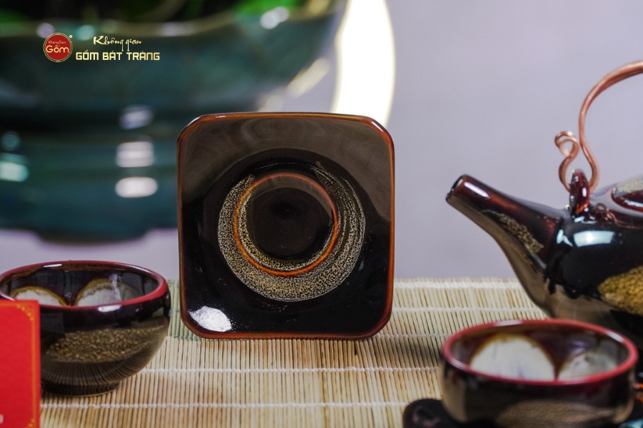 Bộ Ấm Chén Giang Tây Quét Xám Men Hỏa Biến Lòng Hoa