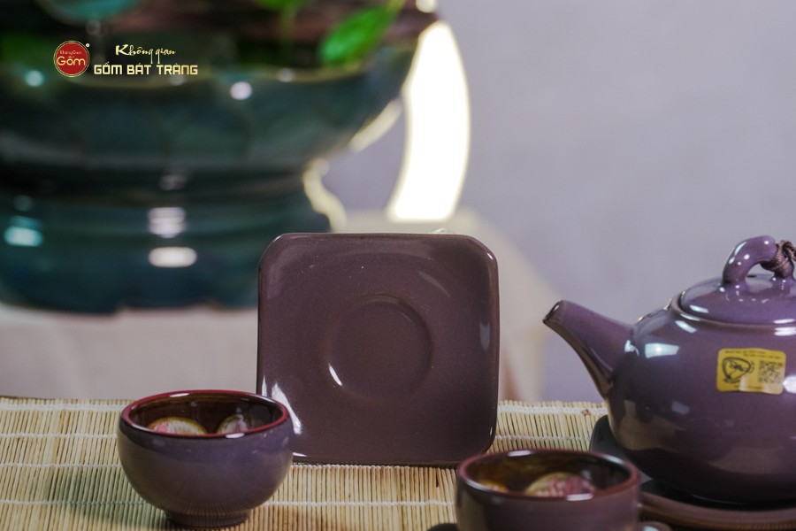 Bộ Ấm Chén Men Hỏa Biến Tím Mật Quả Hồng