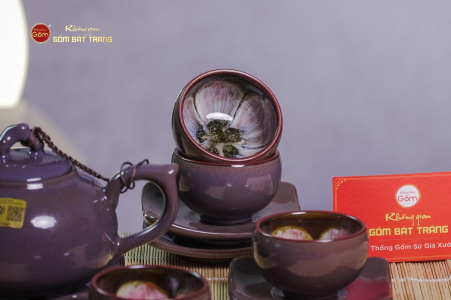 Bộ Ấm Chén Men Hỏa Biến Tím Mật Quả Hồng