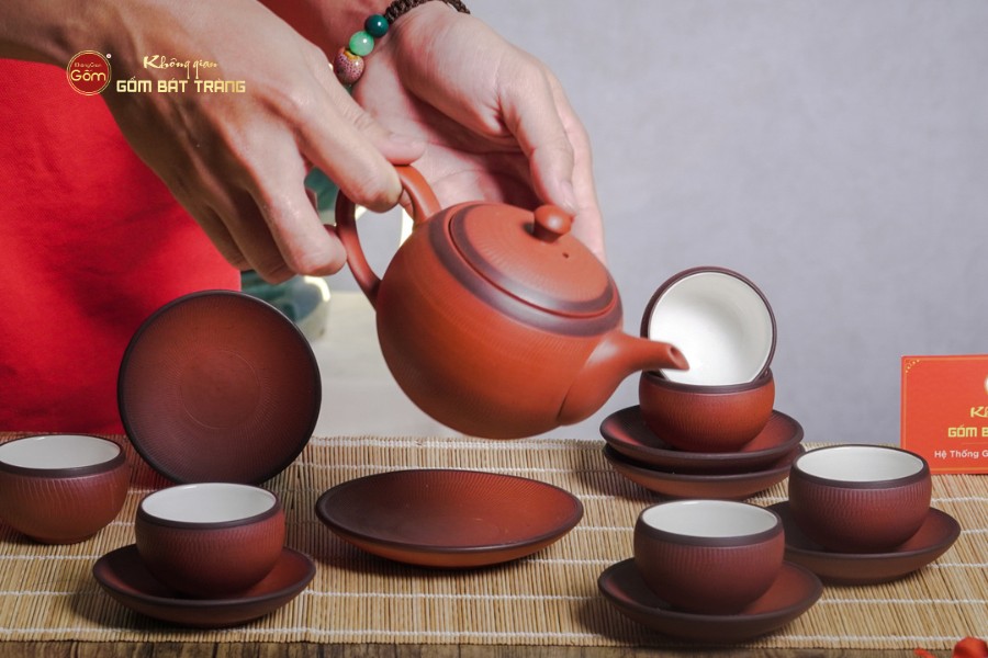 Bộ Ấm Trà Tử Sa Đỏ Son Ganh Bé