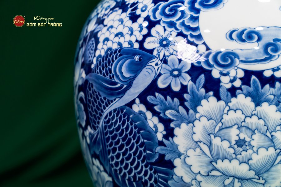 Tỏi Bình Cửu Ngư Chầu Nguyệt Lam Ngọc Bình An