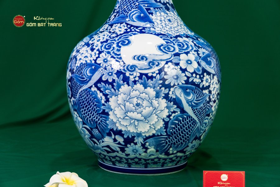 Tỏi Bình Cửu Ngư Chầu Nguyệt Lam Ngọc Bình An