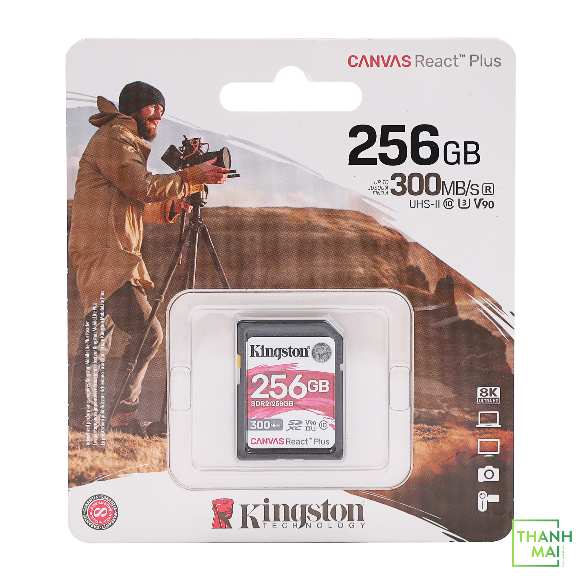 Thẻ nhớ SD Kingston Canvas React Plus V90 300Mbs/260Mbs UHS II ( SDR2/ 256GB )