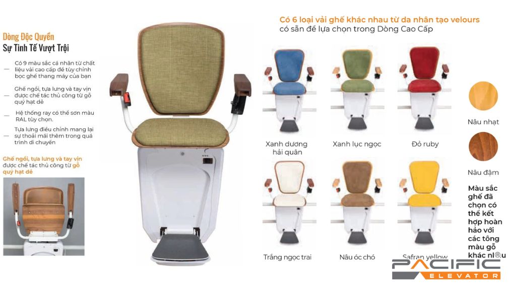 mẫu mã thang ghế stairlift do Thang máy Pacific cung cấp