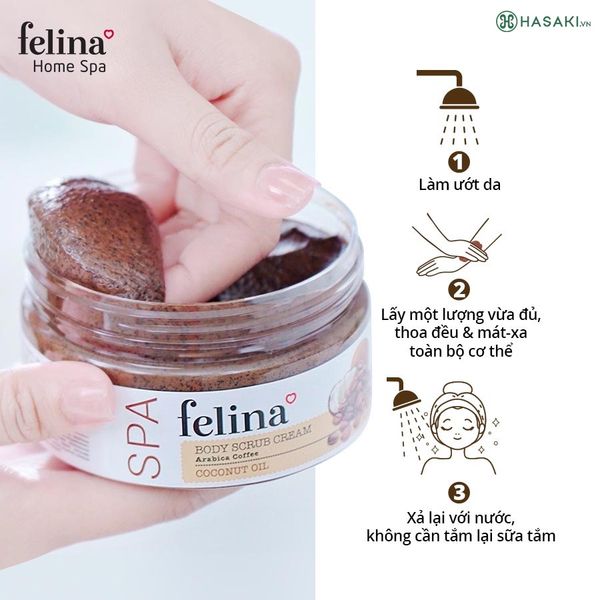 Felina kem tẩy tế bào da chết hạt Cà phê và tinh dầu Dừa 100g