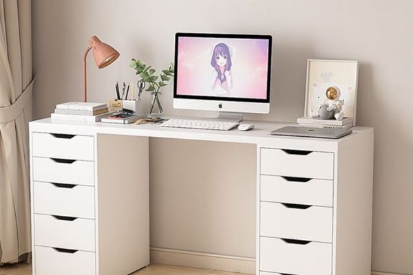 Bàn làm việc hiện đại kèm tủ đựng đồ GP313 màu trắng, thiết kế sang trọng và tiện dụng