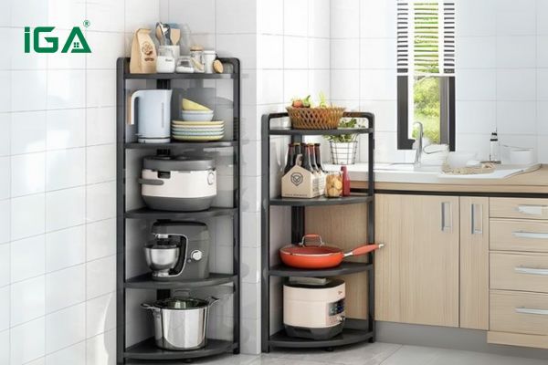 Kệ góc đa năng gỗ đen cho bếp GM119