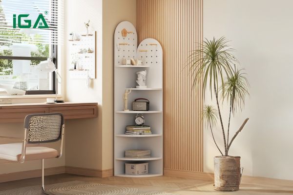 Kệ góc tường tiện ích trong phòng ngủ