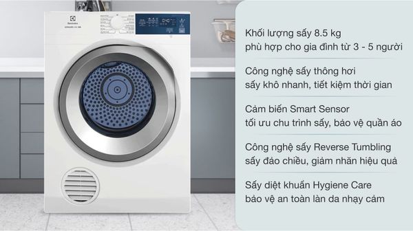 Máy sấy quần áo Electrolux 8.5 kg EDS854J3WB công nghệ cao