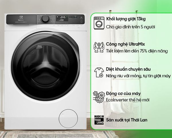Máy giặt Electrolux EWF1343R7WC có động cơ inverter, giảm tiêu thụ điện năng và vận hành êm ái, bền bỉ