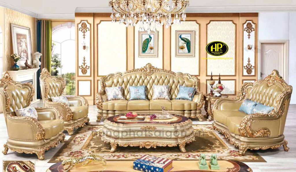 Sofa tân cổ điển hoàng gia dát vàng 24k M-315